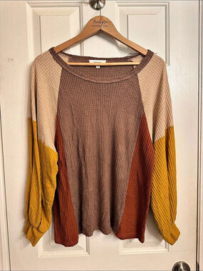 Hailey&Co Color Block Sweater in Brown & Yellow Size Small Like New